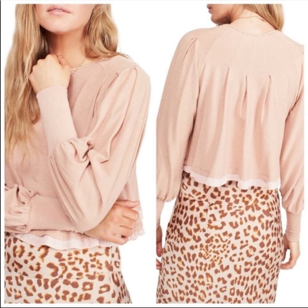 Free People Billie ribbed layered top xs peach/light pink